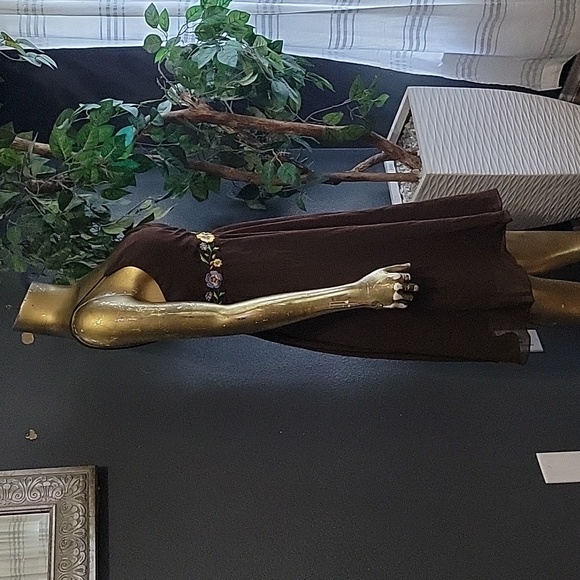 Vintage Eva Blue Brown Floral Mesh Knee Length Y2K Dress Size M - Picture 4 of 9